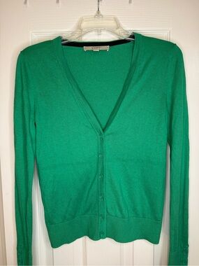 LOFT Green V-Neck Button Cardigan